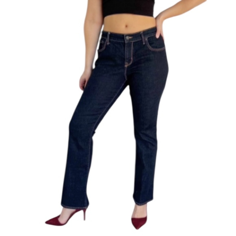 Old Navy dark wash mid rise bootcut spandex stretch jeans size 12 short